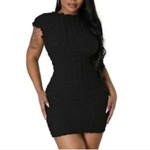 Mock Neck Sleeveless Bodycon Mini Dress Black - Large - (New)